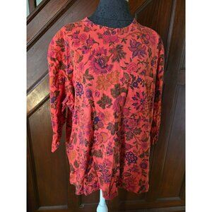 Ease Sport Floral Print 3X Orange Red & Pink Womens Blouse